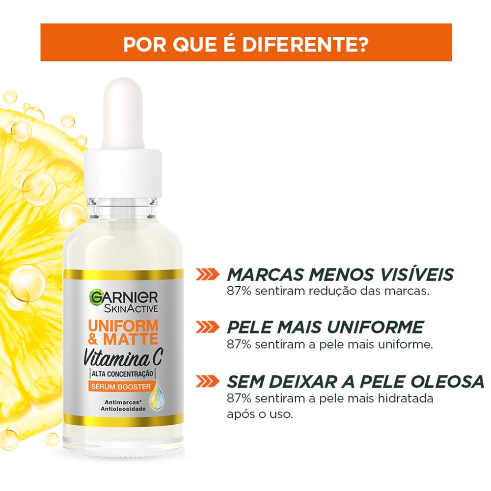 Por que o novo Sérum Booster Antimanchas Garnier Uniforme&Matte Vitamina C é diferente? | Garnier